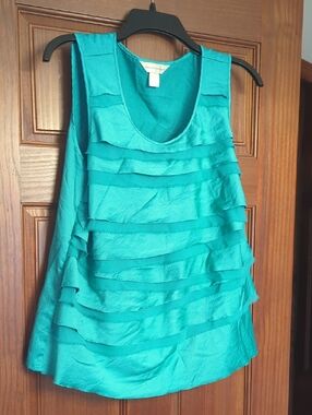 Christopher & Banks Teal Ruffle Layered Tank Top